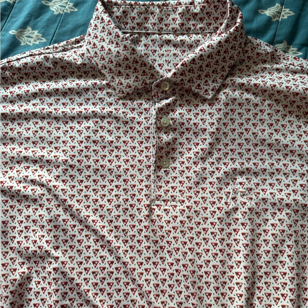 Men’s Rhoback polo, pizza theme. Size XL